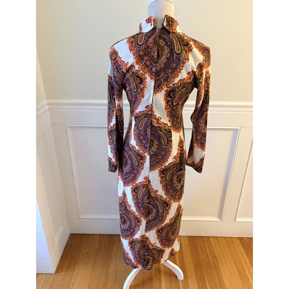 Vintage British 60's 70's Paisley Dress Luscin of London 38 M - Picture 5 of 6